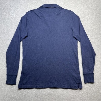 Burberry Brit Polo Shirt Mens Large Blue Long Sleeve Cotton Nova