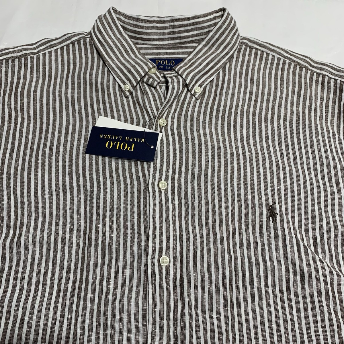 Polo Ralph Lauren Classic Fit Linen Striped Button Down Shirt Men