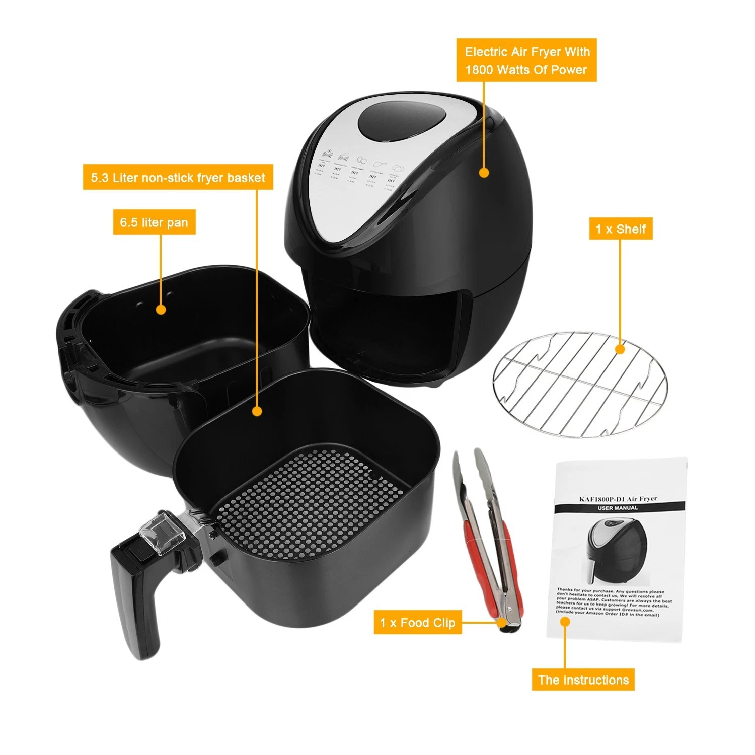 6.8 QT Large Air Fryers Touchscreen Controls with 7 Presets, Nonstick 1800W USA
Opens in a new windo