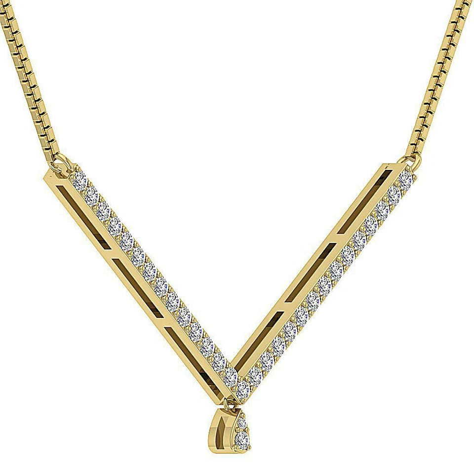 Moda Collar Colgante SI1 G 0.45 Ct Conjunto de Diamantes Genuinos Oro Amarillo 14K Foto 2 de 4