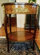 Louis XVI Style Marquetry Inlaid Dining Table with Ormolu Mounts and 4 Leaves — listing 3