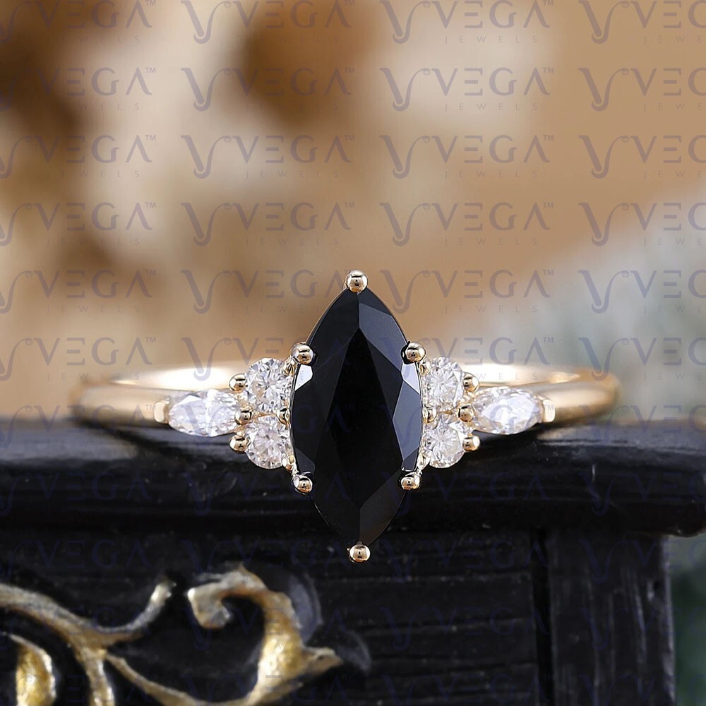 Marquise Cut Natural Black Onyx Diamond 100% 14k SOLID
