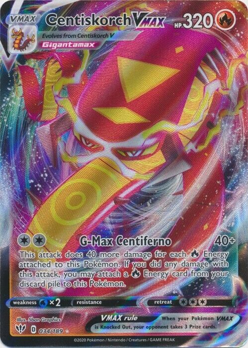 Pokemon TCG SS Darkness Ablaze 034/189 Centiskorch VMAX Holographic Rare  Card