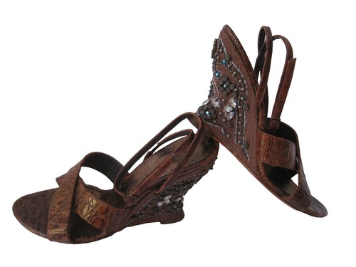 Chaussures Compensées Jessica Bennett Mary Janes - Taille 8.5 US (étroit) - Cuir Caramel, Clous Et Poinçons Laiton - État Excellent