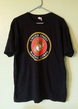 VTG MADE IN USA UNITED STATES MARINE CORP EMBLEM LOGO BLACK T-SHIRT SIZE LARGE
