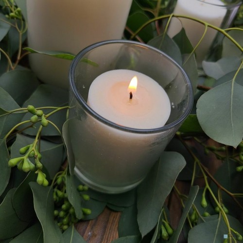 18 White Colored Unscented Wax Votive Candle in Glass Holder 24 Hours Burn Time - Picture 5 of 9