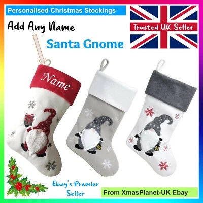 FOREVER CHRISTMAS Personalised Christmas Gnome, Xmas Stocking, Gonk, Nordic Santa, add your name