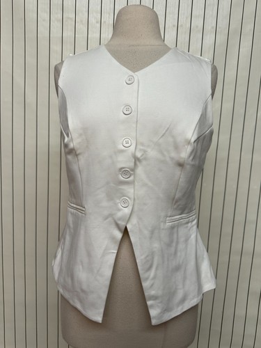 FOREVER 21 Vest Womens White Tailored Fit Sleeveless Classic Button Front Size L