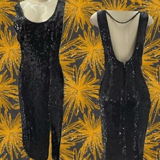 Laurence Kazar L Black Sequin Silk Lined Open Back Slit Front Midi Formal Dress