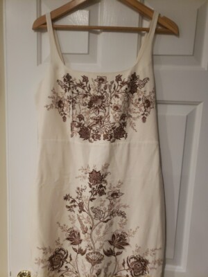 christian lacroix linen blend midi dress with top stitching detail NWT Christian Lacroix Linen Blend Midi Shift Dress Sz L