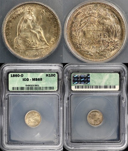 1860-O H10c Seated Liberty Half Dime ICG MS 65 - Picture 5 of 5