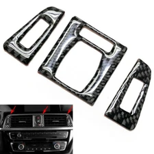 3Pcs CENTER AC CONTROL REAL CARBON FIBER TRIM COVER Fits 13-20 F32 F82 F34 F36