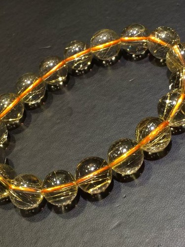 Genuine Natural Brazil Gold Rutilated Quartz Stretch Times Beads Bracelet11mm - Picture 5 of 6