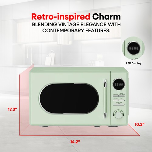 Magic Chef 0.7 Cubic Feet 700 Watt Classic Retro Microwave, Green (Open Box) - Picture 3 of 9
