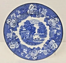 WOOD & SONS English Scenery Blue White Woods Ware England Salad Plate 7 3/4"
