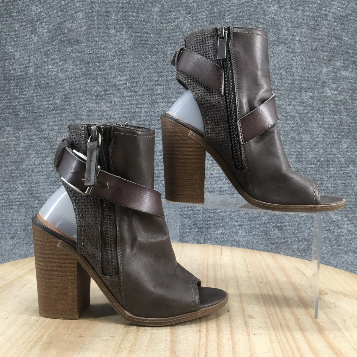 DV Dolce Vita Boots Womens Teisha Open Toe Zip Slingback Bootie Brown  Heels