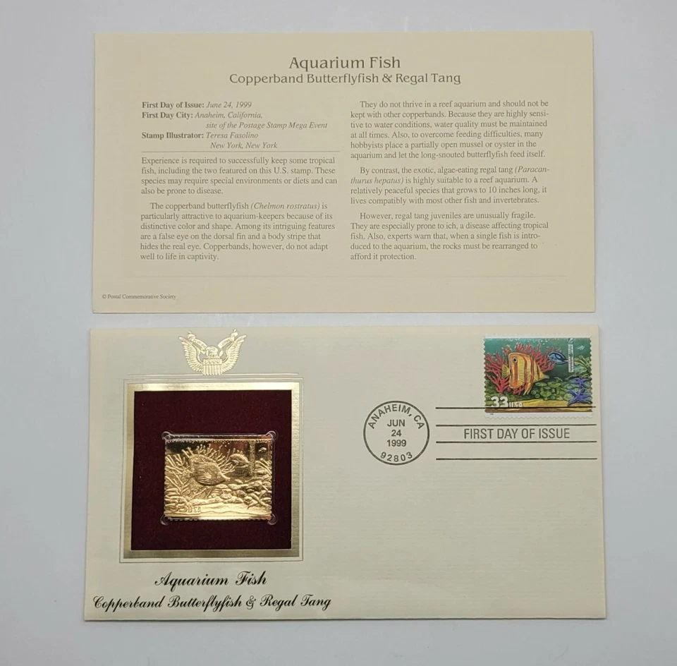 4 Aquarium Fish 22kt Gold Stamp First Day of Issue 33 Cent June 24 1999. STP9 - Image 3 of 4
