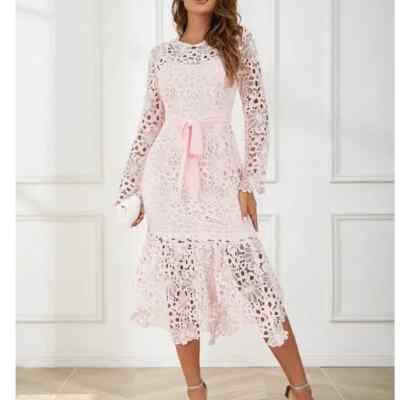 Luxe Floral Lace Belted Mermaid Hem Summer Formal Wedding Guest Dress | eBay