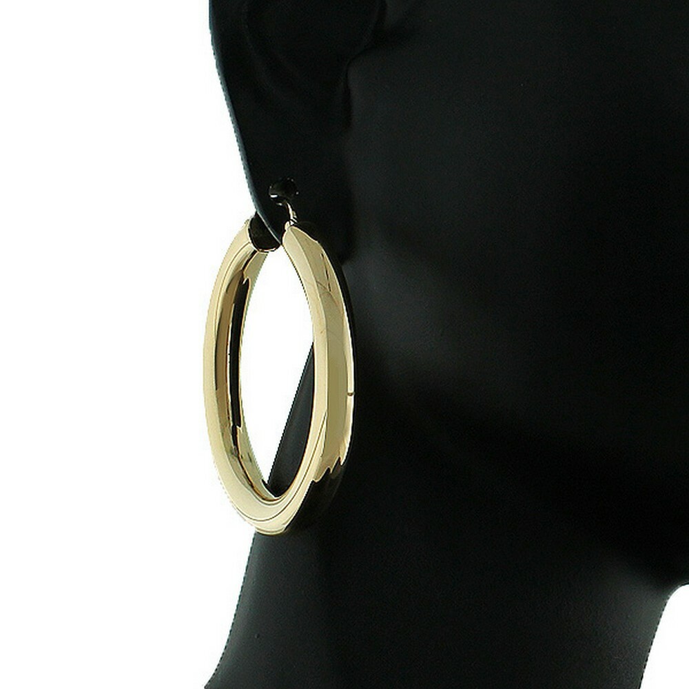 Orecchini A Cerchio Da Donna In Acciaio Inox Con Finitura Oro Giallo - Nuovi Con Etichette