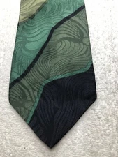 EQUILIBRIO MENS TIE BLACK WITH SHADES OF GREEN AND GOLD 3.75 X 60