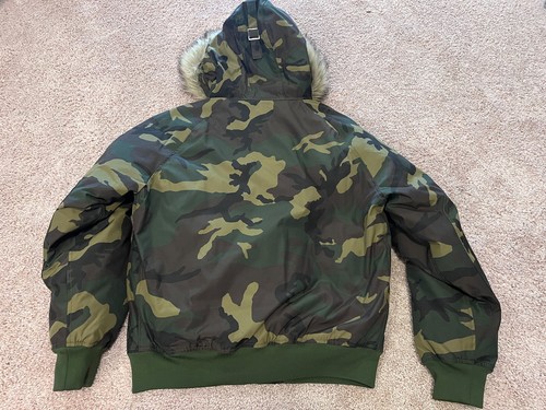 Polo Ralph Lauren down feather camo camouflage fur hood coat jacket parka rare L - Picture 8 of 9