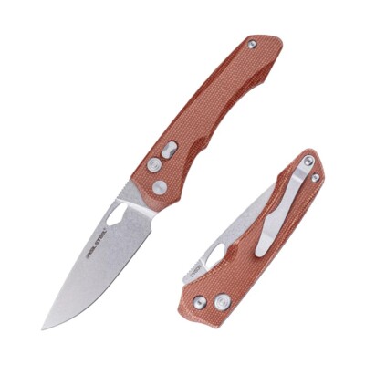 Real Steel Griffin Pro Folding Knife Brown Micarta Handle 14C28N Plain 7131NM