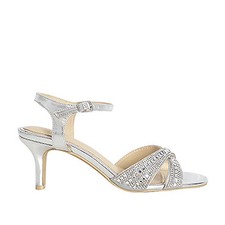 NEW Spendless Womens Clover Vybe Metallic Low Dress Heel Rhinestones