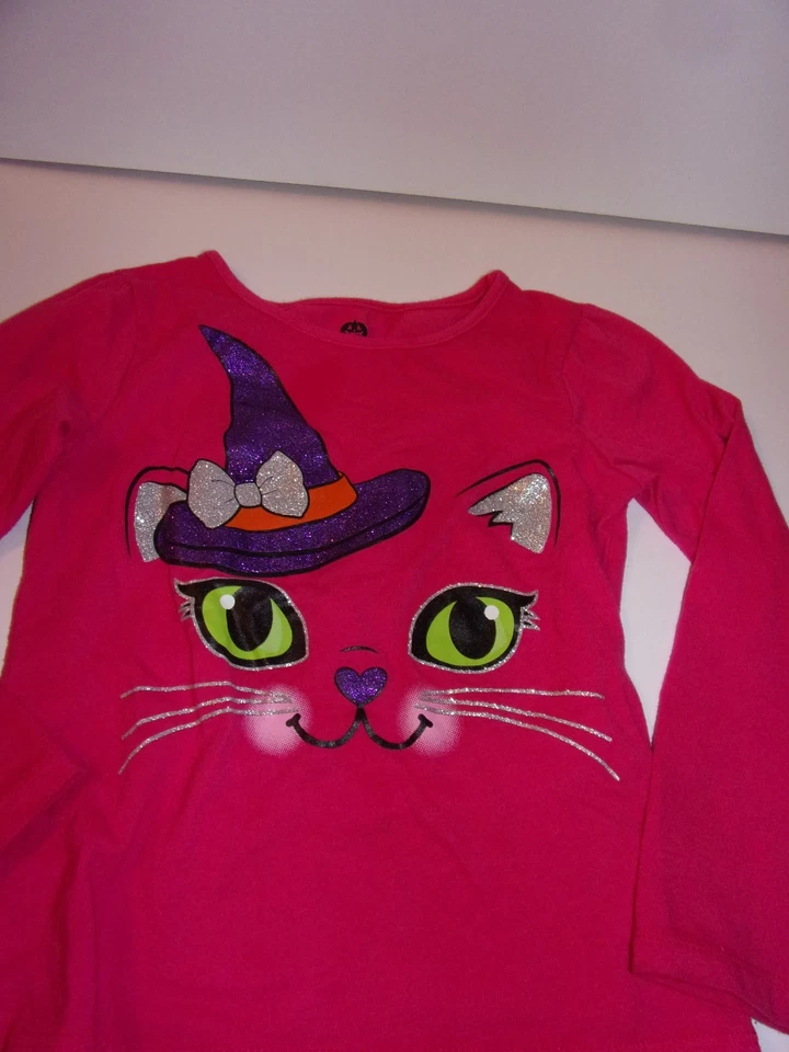 Camisa de Halloween para niñas/niños pequeños 4T rosa manga larga con sombrero de gato y brujas Foto 2 de 3
