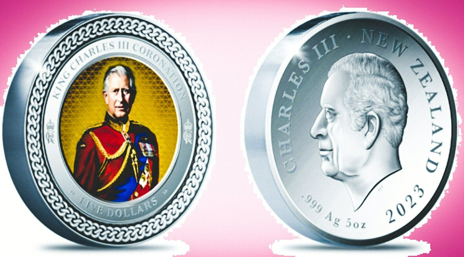 King Charles III Coronation 5oz Silver Proof Coin, Silbermünze,  Neuseeland 2023