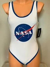 Chemistry Womens White/Blue Sleeveless Tank Top Bodysuit NASA Logo M Medium