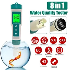8 in 1 LCD PH/ORP/EC/TEMP/SALT/S.G/TDS/H2 Pool Water Digital Tester Pen Meter