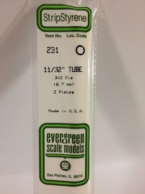 Evergreen 231 Plasticcart Tube Ø 8,7mm (2) Polystyrene Rundröhre weiß Modellbau