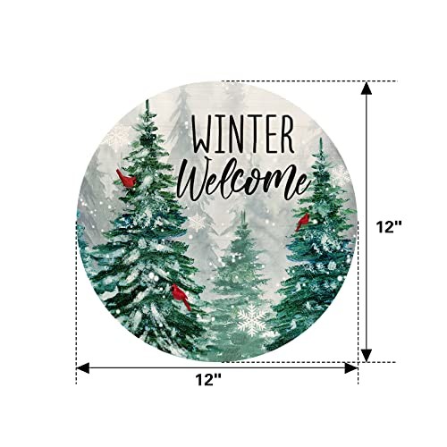 Deroro Winter Welcome Sign for Front Door Decor, Winter Farmhouse Pine Trees - Picture 2 of 7