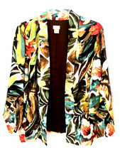 Chico's Sz 1 US 8 Open Front Multicolor Jacket Faux Wrap Sleeves - EUC