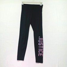 Justice Girls Black Sparkle Logo Leggings Size 10 Athletic Activewear Pants