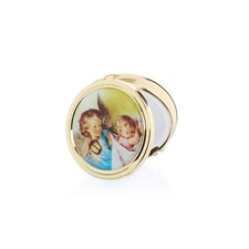 Metal Case Gold  5cm Angel Motif Rosary Round Treasure Box Communion 2777