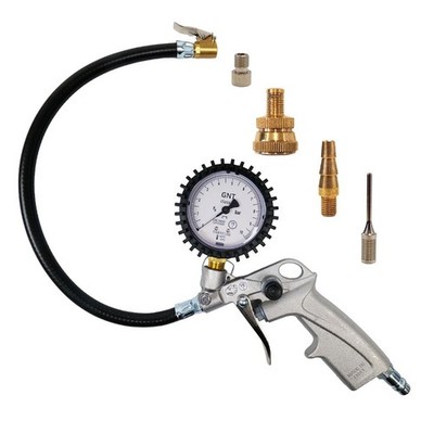 DF Reifenfüller geeicht, präziser Luftdruckprüfer, Reifenfüllgerät mit 4 Adapter