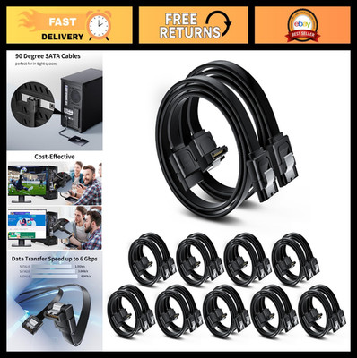 10-Pack SATA III Cable - Right Angle & Straight, 6Gbps Tangle-Free, Locking Latc