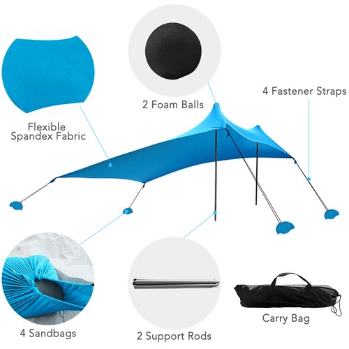 Portable Beach Tent Sun Shelter With Sandbags For Camping - Picture 2 of 7