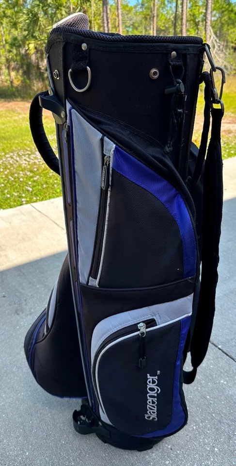 Bolsa de golf Slazenger azul y negra carro divisor de 14 vías transporte con cubierta para lluvia Foto 4 de 4