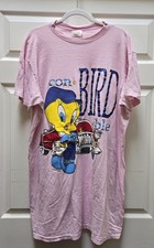 Vintage 90s Tweety Bird LooneyTunes Graphic Print Nightgown Pink Shirt One Size