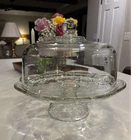 Vintage Anchor Hocking Savannah Glass 12" Pedestal Cake Stand with Dome Lid