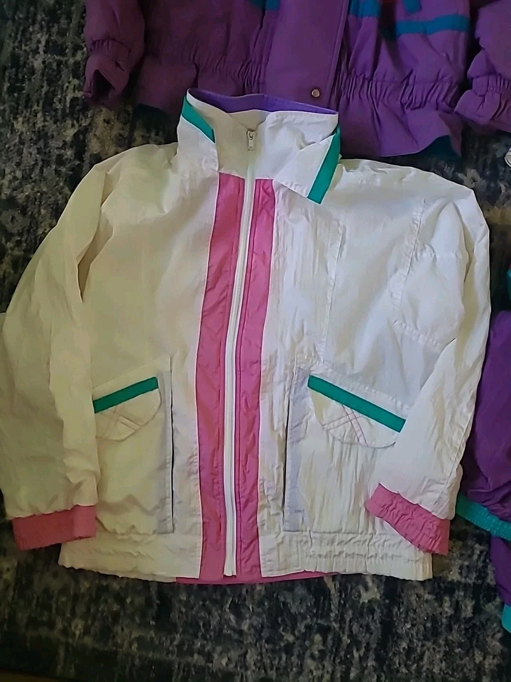 PAQUETE Chaqueta de Neón Vintage Rosa Azul Púrpura Esquí Cortavientos Años 80 90 Revendedor Foto 4 de 4