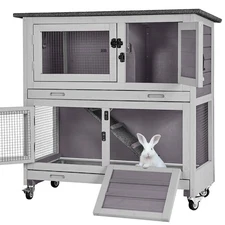 Indoor Outdoor Rabbit Hutch Cage with Casters, Guinea Pig Cage with Two Trays