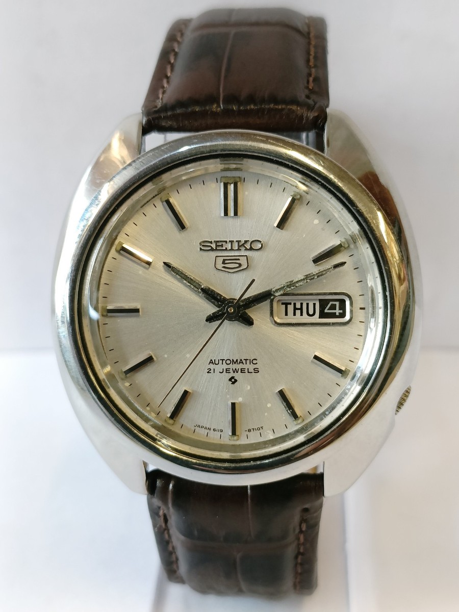 VINTAGE SEIKO 5 21J AUTOMATIC SILVER DIAL 6119-8540 JAPAN MEN'S