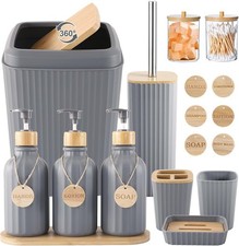 Grey Bathroom Accessories Set 17PCS Bathroom Set with Trash Can 3PCS Lotion Soap