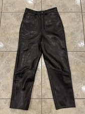 VTG 90s Y2K Size 10 Verducci 27X28 Black Genuine Leather Pants High Waisted EUC