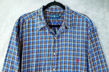 Ralph Lauren Polo Men XLT Classic Fit Button Down Plaid Blue Vtg Red Pony L/S