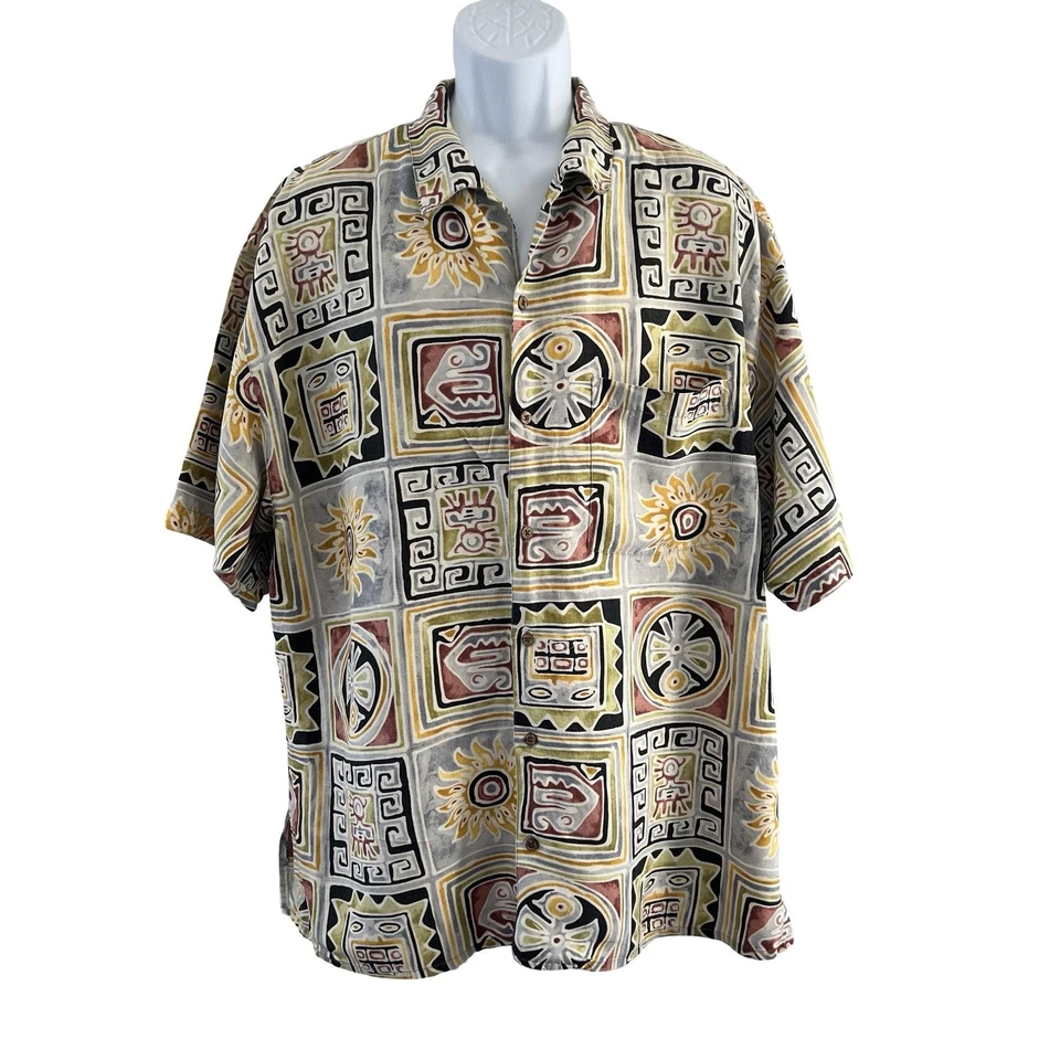 Gramicci Shirt Mens XL Silk Linen Aztec Geometric Pattern Button Up Vintage - Image 3 of 4