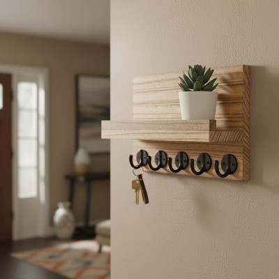Unique Rustic Key Holder for Wall, Decorative Hooks for Keys and Leashes